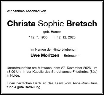 Erinnerungsbild für Christa Bretsch