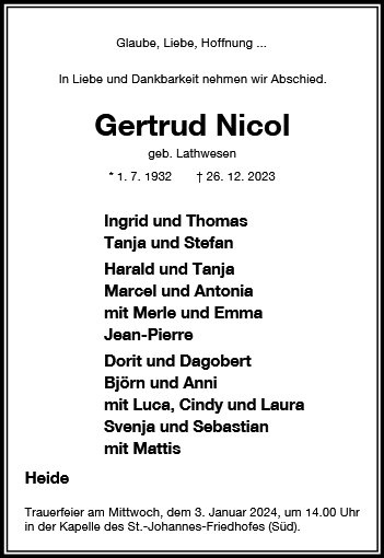 Erinnerungsbild für Gertrud Nicol