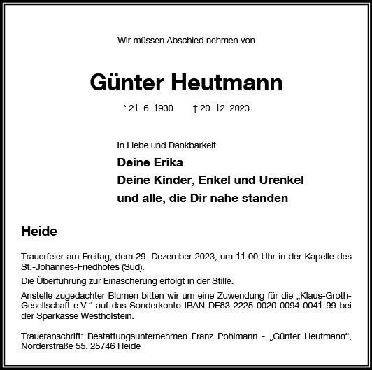 Erinnerungsbild für Günter Heutmann