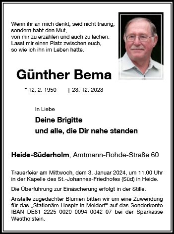 Erinnerungsbild für Günther Bema