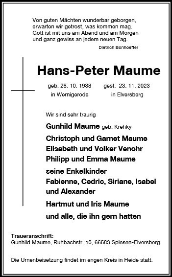 Erinnerungsbild für Hans-Peter Maume