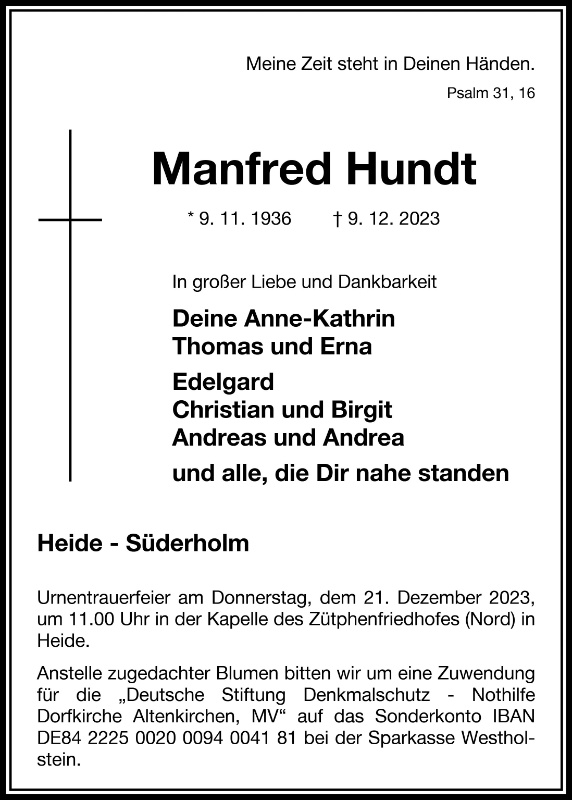 Erinnerungsbild für Manfred Hundt